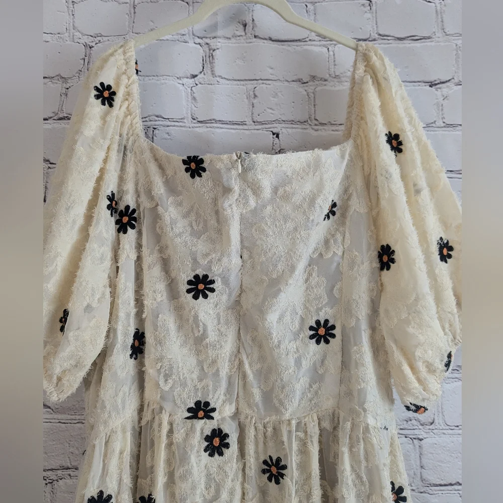 Shein Cream Lush Dress with Black & Orange Daisies